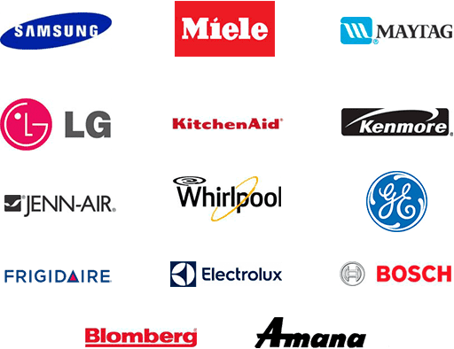 Brands we work with: Samsung, Miele, Maytag, LG, KitchenAid, Kenmore, Jenn-Air, Whirlpool, GE, Frigidaire, Electrolux, Bosch, Blomberg, Amana